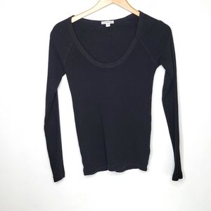 James Perse black thermal long sleeve top size 1 or Small, wide neck. Roughly me